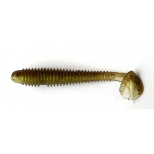 Рыбацкая силиконовая приманка, Taipan Slim View Fat, 3,3 дюйма, 6шт/уп, цвет №15 Green pumpkin flash